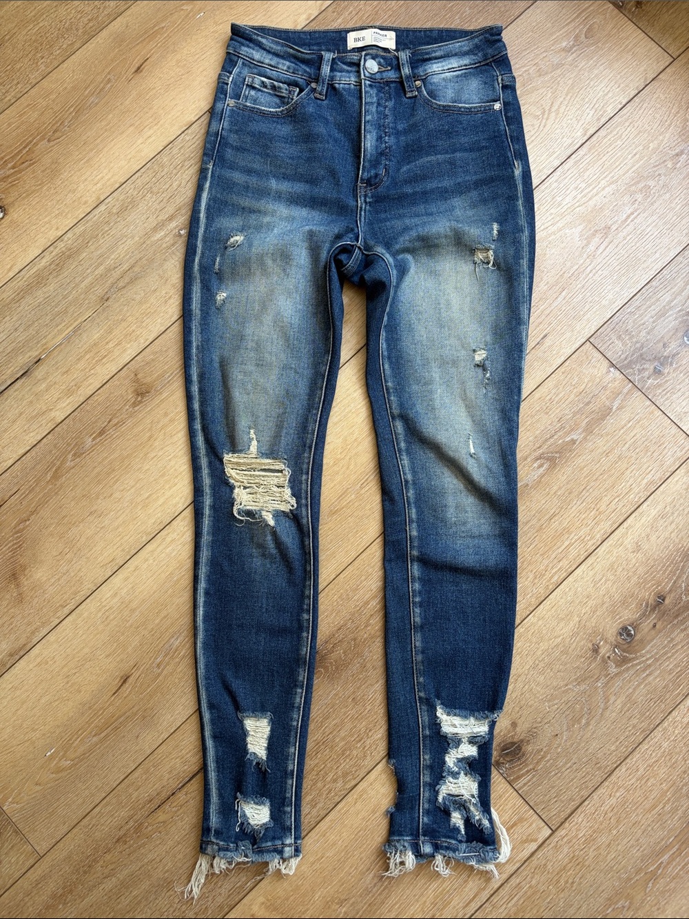 BKE Parker High Rise Distressed Ankle Skinny Jeans Womens 26 Medium Wash Blue